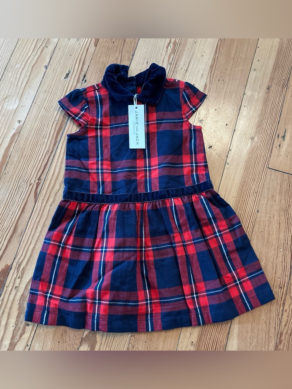 JANIE & JACK~New Navy Blue and Red Plaid Drop Waist Dress~Girl's Size 2 Collared